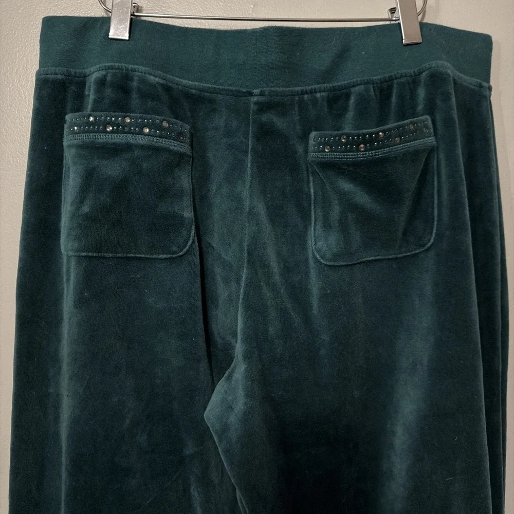 SB Active Women Emerald Green Velour Tracksuit Jewel Stud Trim XL Hoodie Pants